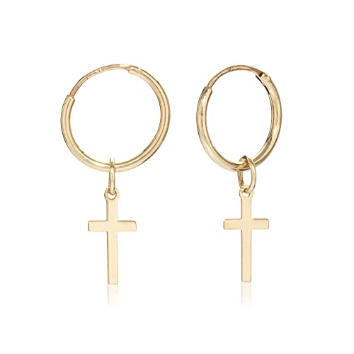 NKlaus Paar 10mm Gothic Creolen mit Kreuz 333 Gelb Gold 8 Karat Kreuz Ohrringe 8269 von NKlaus