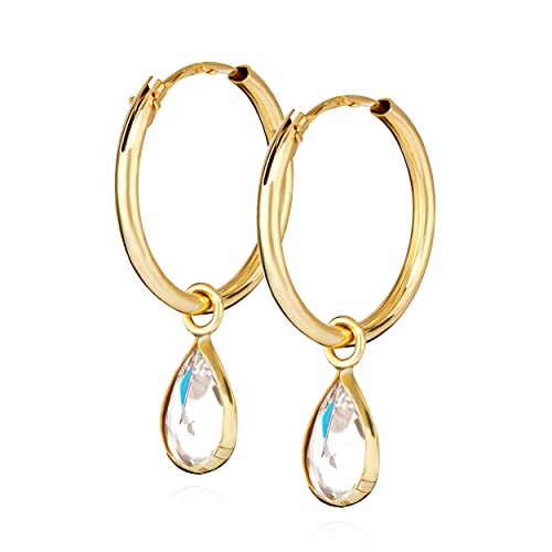 NKlaus Paar 12 mm Tropfen Creolen 333 Gelb Gold Karat Zirkonia weiß hängende Ohrringe 14324 von NKlaus