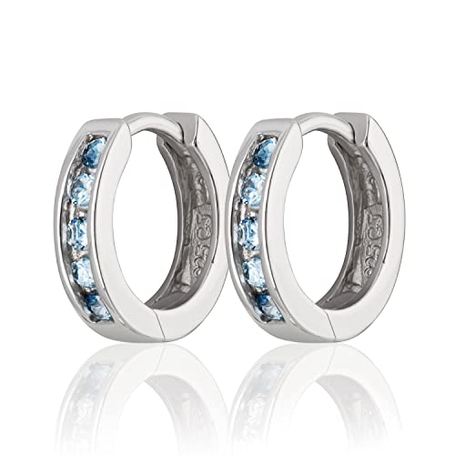 NKlaus Paar 12mm 925 Sterling Silber Klappcreolen Zirkon hellblau Ohrringe rhodiniert 2128 von NKlaus