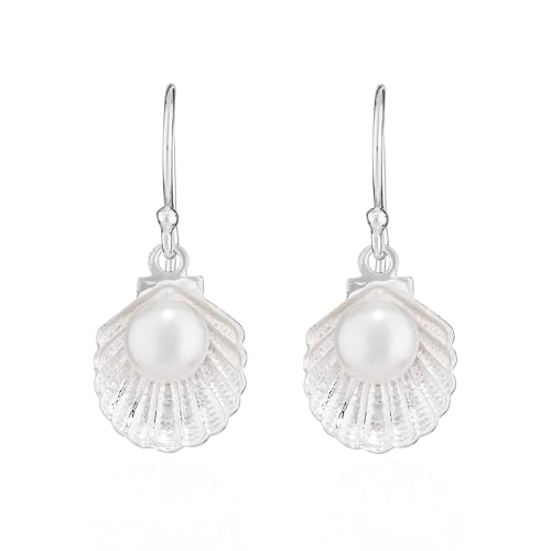 NKlaus Paar 15x12mm Ohrhänger Muschel mit Perle 925 Silber Durchzieher Damen Ohrringe 15768 von NKlaus