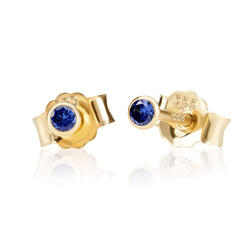 NKlaus Paar 2,0mm 333 Gelb Gold 8 Karat Ohrstecker Kristall Zirkonia Blau Butterfly Verschluss Damen Mädchen 3338 von NKlaus