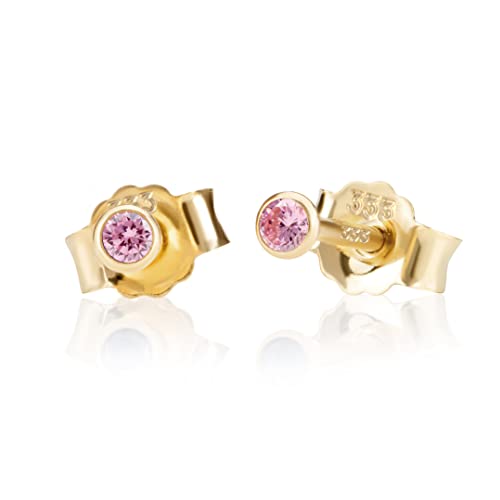 NKlaus Paar 2,5mm 333 Gelb Gold 8 Karat Ohrstecker Kristall Zirkonia Pink Butterfly Verschluss Damen Mädchen 3344 von NKlaus