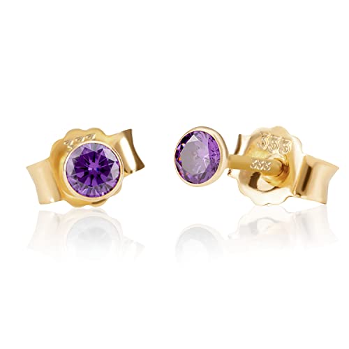NKlaus Paar 3,0mm 333 Gelb Gold 8 Karat Ohrstecker Kristall Zirkonia Amethyst Butterfly Verschluss Damen Mädchen 3349 von NKlaus