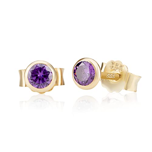 NKlaus Paar 4,0mm 333 Gelb Gold 8 Karat Ohrstecker Kristall Zirkonia Amethyst Butterfly Verschluss Damen Mädchen 3369 von NKlaus