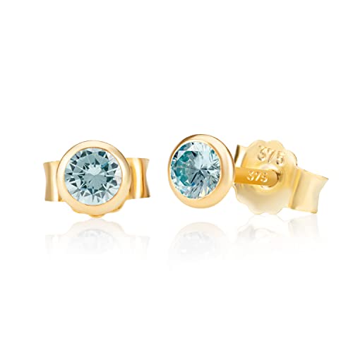 NKlaus Paar 4,0mm 375 Gelb Gold 9 Karat Ohrstecker Kristall Zirkonia Aquamarin Butterfly Verschluss Damen Mädchen 13066 von NKlaus