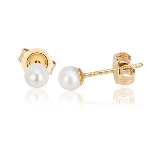 NKlaus Paar 4mm echte Süßwasserperle Ohrstecker 333 Gelbgold 8 Karat Perlenohrringe 2142 von NKlaus
