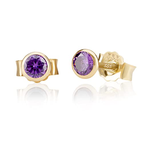 NKlaus Paar 5,0mm 333 Gelb Gold 8 Karat Ohrstecker Kristall Zirkonia Amethyst Butterfly Verschluss Damen Mädchen 3379 von NKlaus