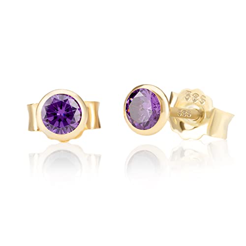 NKlaus Paar 5,0mm 585 Gelb Gold 14 Karat Ohrstecker Kristall Zirkonia Amethyst Butterfly Verschluss Damen Mädchen 11038 von NKlaus
