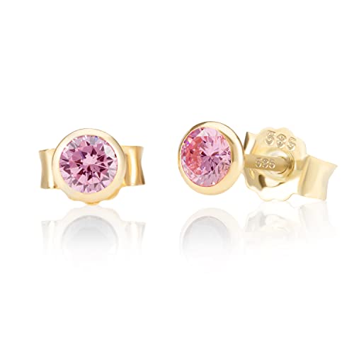 NKlaus Paar 5,0mm 585 Gelb Gold 14 Karat Ohrstecker Kristall Zirkonia Pink Butterfly Verschluss Damen Mädchen 11043 von NKlaus