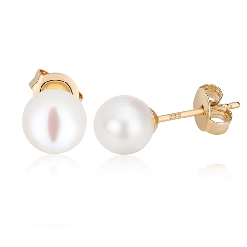 NKlaus Paar 7,0mm echte Süßwasserperle Ohrstecker 333 Gelbgold 8 Karat Perlenohrringe 2146 von NKlaus