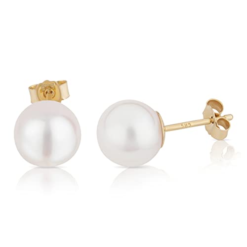 NKlaus Paar 8,5mm echte Süßwasserperle Ohrstecker 585 Gelb Gold 14 Karat Zuchtperlen Perlenohrringe Handverlesen 13208 von NKlaus