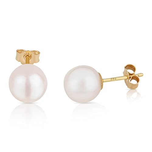 NKlaus Paar 8mm echte Süßwasserperle Ohrstecker 333 Gelb Gold 8 Karat Perlen Ohrringe 13141 von NKlaus