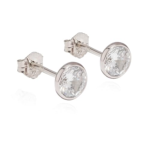 NKlaus Paar 925er Silber Ohrstecker Ohrringe Ohrhänger Cubic Zirkonia Weiß 6,5mm 5008 von NKlaus