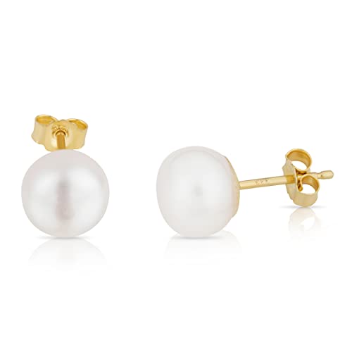 NKlaus Paar 9mm echte Süßwasserperle Ohrstecker 333 Gelb Gold 8 Karat Bouton Perlen Ohrringe 13150 von NKlaus