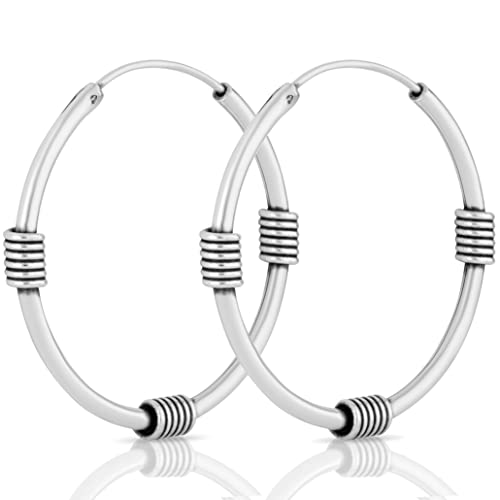 NKlaus Paar Bali Creole 27mm aus 925 Sterling Silber Gothic Mittelalter Ohrschmuck 1372 von NKlaus