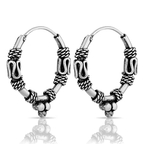 NKlaus Paar Bali Creolen verziert Ø 18 mm 925er Sterlingsilber Mittelalter Gothic 2326 von NKlaus