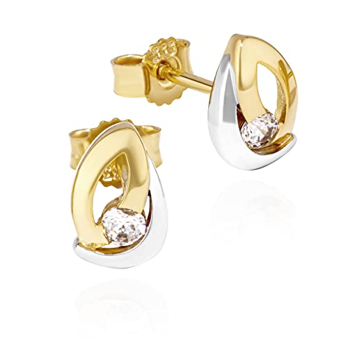 NKlaus Paar Bicolor Ohrstecker 333 Gelb Gold 8 Karat 8x6mm Zirkonia weiß Damen Ohrringe 13256 von NKlaus