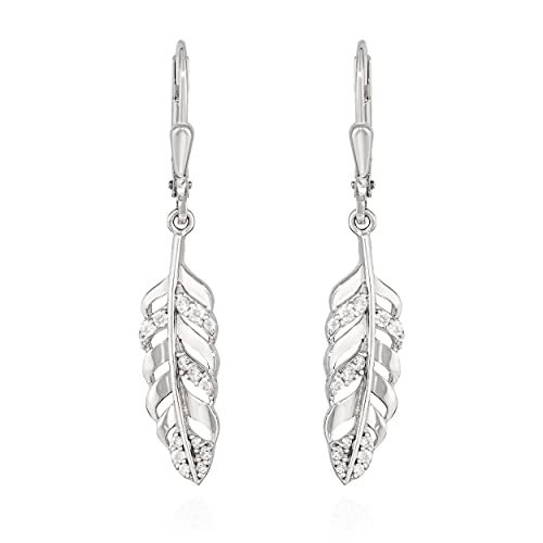 NKlaus Paar Brisur Feder Ohrhänger 925 Silber glanz 23x7mm Zirkonia weiß Damen Ohrringe 13517 von NKlaus
