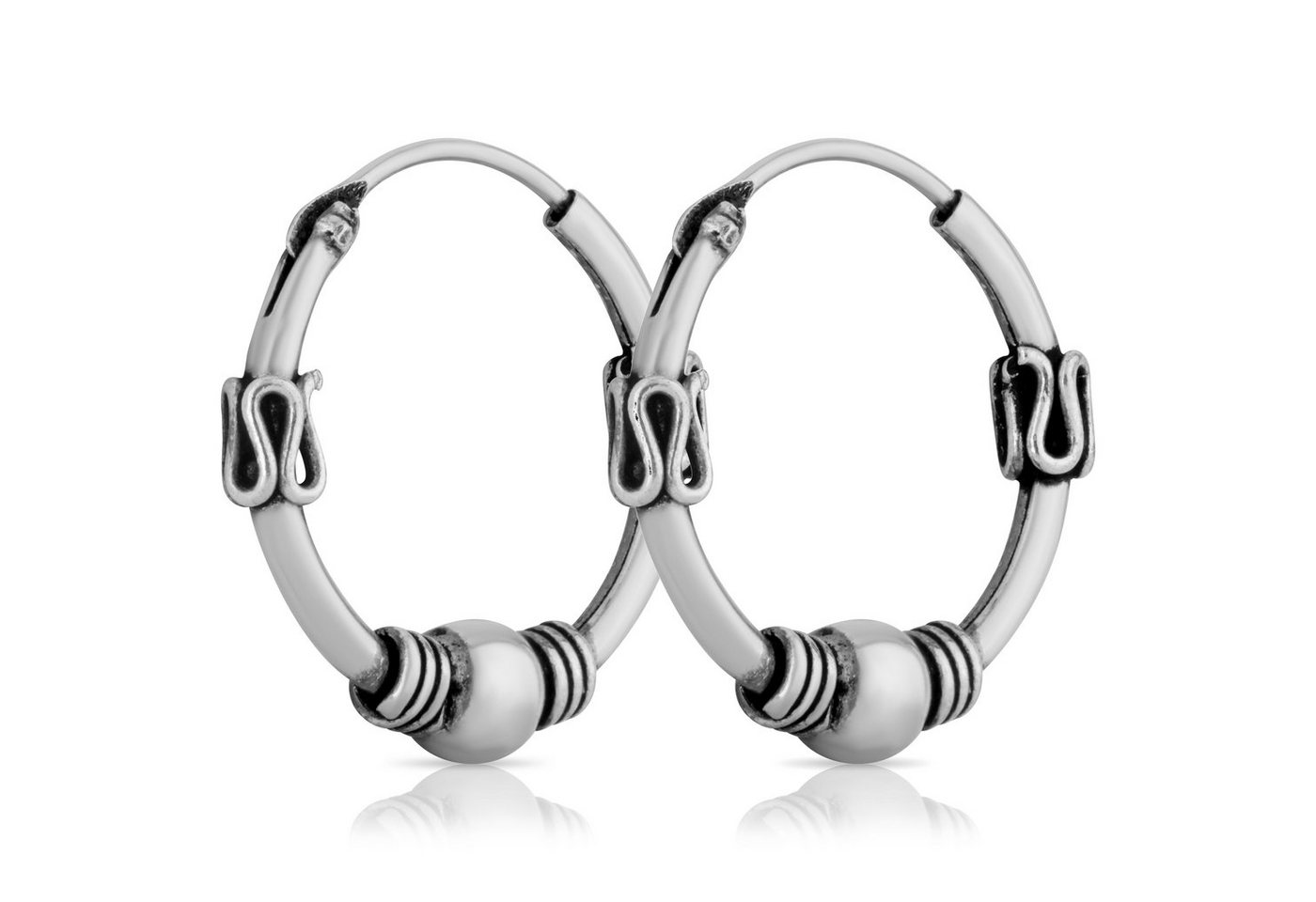 NKlaus Paar Creolen Paar Bali Creole Kugel Ø 16 mm aus 925er Sterling von NKlaus