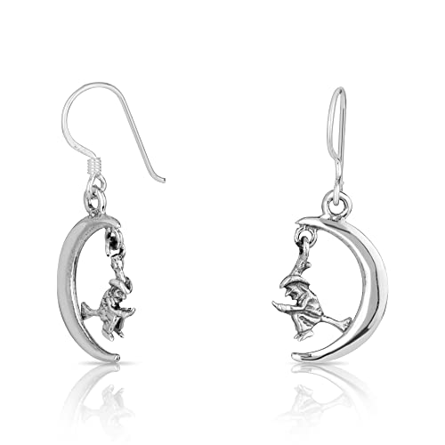 NKlaus Paar Hexe Ohrhänger im Mond Motiv 2,5g 925 Sterling Silber Gothic Fantasy 4972 von NKlaus