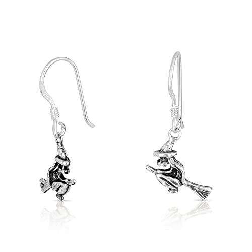 NKlaus Paar Hexe auf Besen Motiv Ohrhänger aus 925 Sterling Silber Gothic Ohrringe 4952 von NKlaus