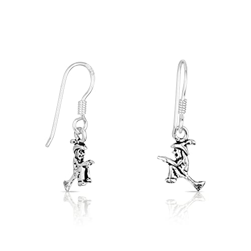 NKlaus Paar Hexe auf Besen Ohrhänger Damen aus 925 Sterling Silber Gothic Ohrringe 4953 von NKlaus