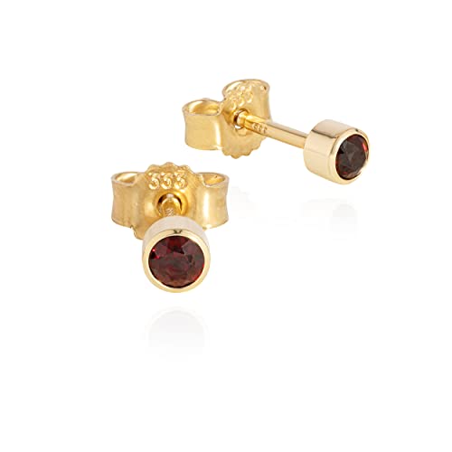 NKlaus Paar Kelch Ohrstecker: 333 Gelbgold mit mattem Finish, 8 Karat, zylindrische Form, verziert mit echten Ø3mm Granatsteinen von NKlaus
