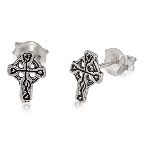 NKlaus Paar Keltenkreuz Ohrstecker 925 Silber Oxidiert 9x6mm Ohrringe Gothic Ohrschmuck 12889 von NKlaus