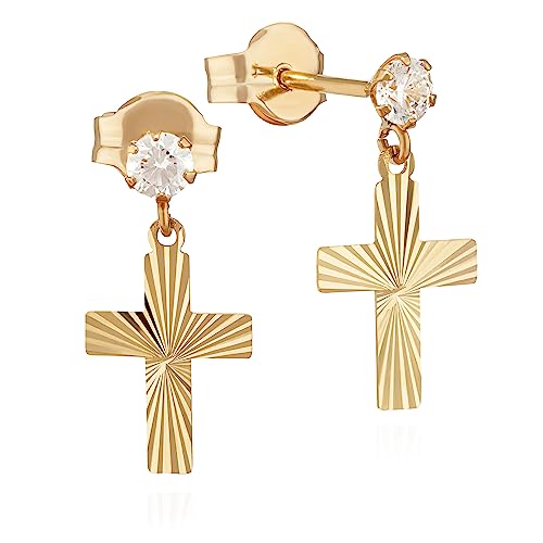 NKlaus Paar Kreuz Ohrstecker 333 Gelb gold 10x6mm diamantiert Ohrringe Zikonia Weiß 14395 von NKlaus