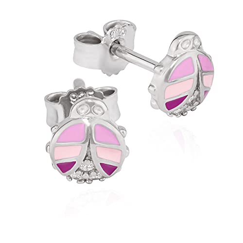 NKlaus Paar Marienkäfer Ohrstecker 925 Silber rose lack. 6x6mm Zirkonia weiß Ohrringe 13597 von NKlaus