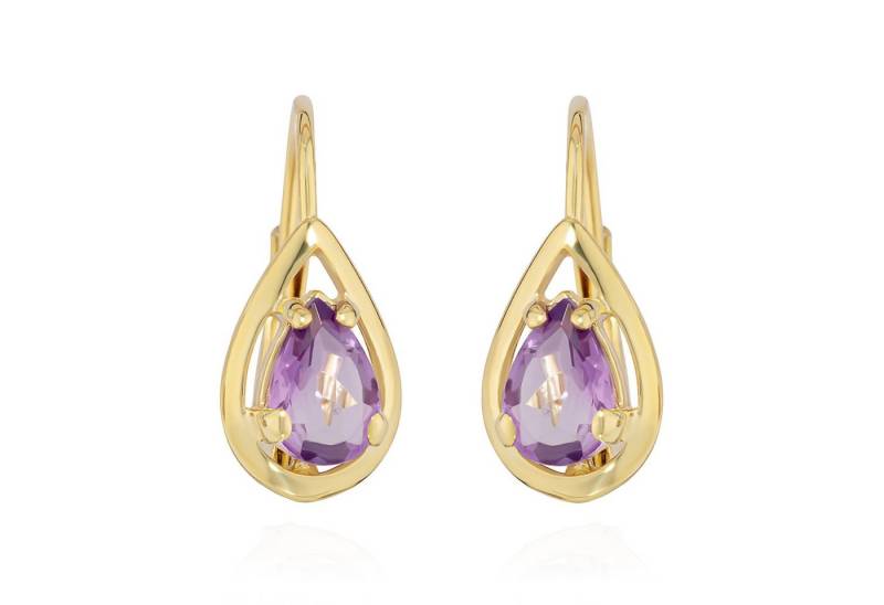 NKlaus Paar Ohrhänger Paar Brisur Ohrhänger echt Amethyst 333 Gelb Gold 8 Karat 14x6mm Damen von NKlaus