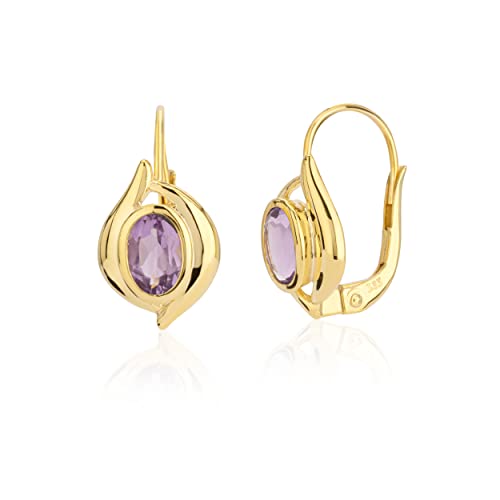 NKlaus Paar Ohrhänger mit echte Amethyst 333 Gelb Gold 8 Karat 12,5x9mm Ohrringe 9523 von NKlaus
