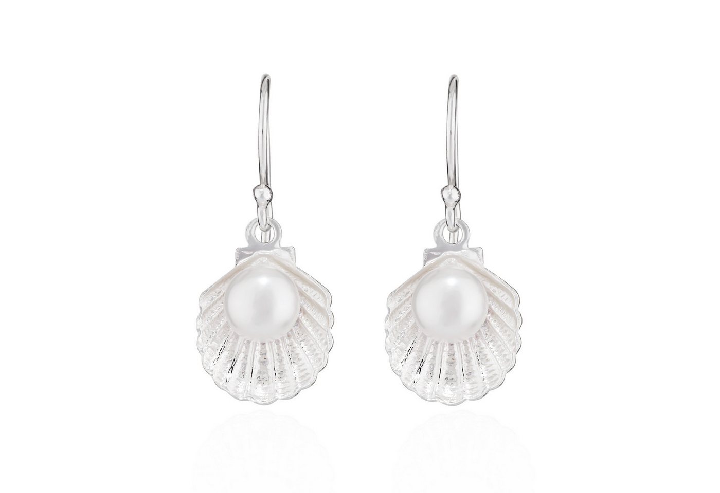 NKlaus Paar Ohrhaken Paar 15x12mm Ohrhänger Muschel mit Perle 925 Silber Durchzieher Damen (1 Paar - 2 Stück) von NKlaus