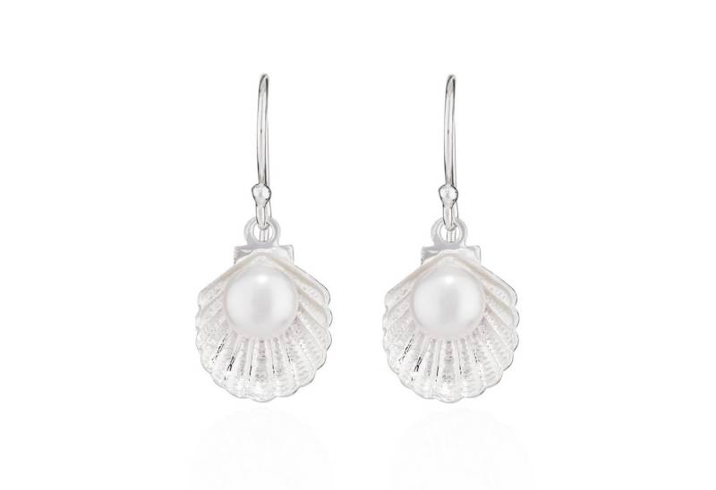 NKlaus Paar Ohrhaken Paar 15x12mm Ohrhänger Muschel mit Perle 925 Silber Durchzieher Damen (1 Paar - 2 Stück) von NKlaus