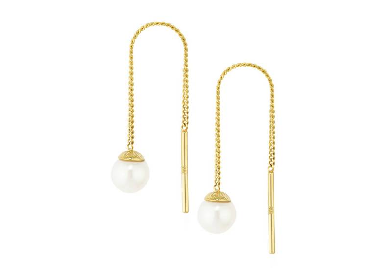 NKlaus Paar Ohrhaken Paar Durchzieher Süßwasserperlen 333 Gelbgold 8 Karat poliert 6mm Dame (1 Paar - 2 Stück) von NKlaus