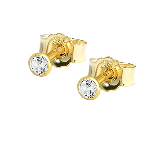 NKlaus Paar Ohrstecker Gold 333 – Ohrringe mit Zirkonia – Gold Schmuck Damen, Herren & Mädchen – Gelbgold - 8 Karat 2,0mm Weiß 1774 von NKlaus