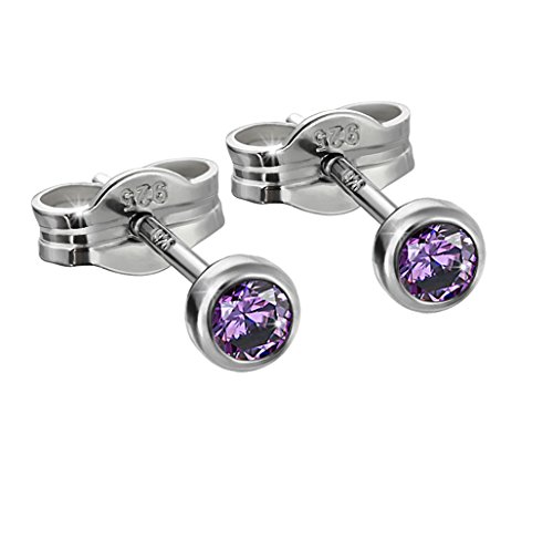 NKlaus Paar Ohrstecker 925 Silber rhodiniert 3,50mm amethyst Zirkonia Damen Herren 6682 von NKlaus