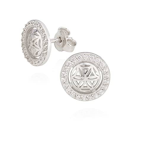 NKlaus Paar Ohrstecker Blume des Lebens 925 Silber anlaufgeschützt 10mm Zirkonia Ohrringe 10318 von NKlaus