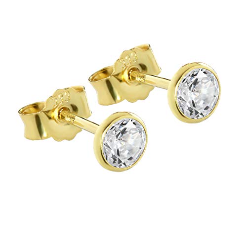 NKlaus Paar Ohrstecker Gold 333er 8 Karat 4,5mm Cubic Kristall Zirkonia Damen Herren Kinder 0,52g 3753 von NKlaus