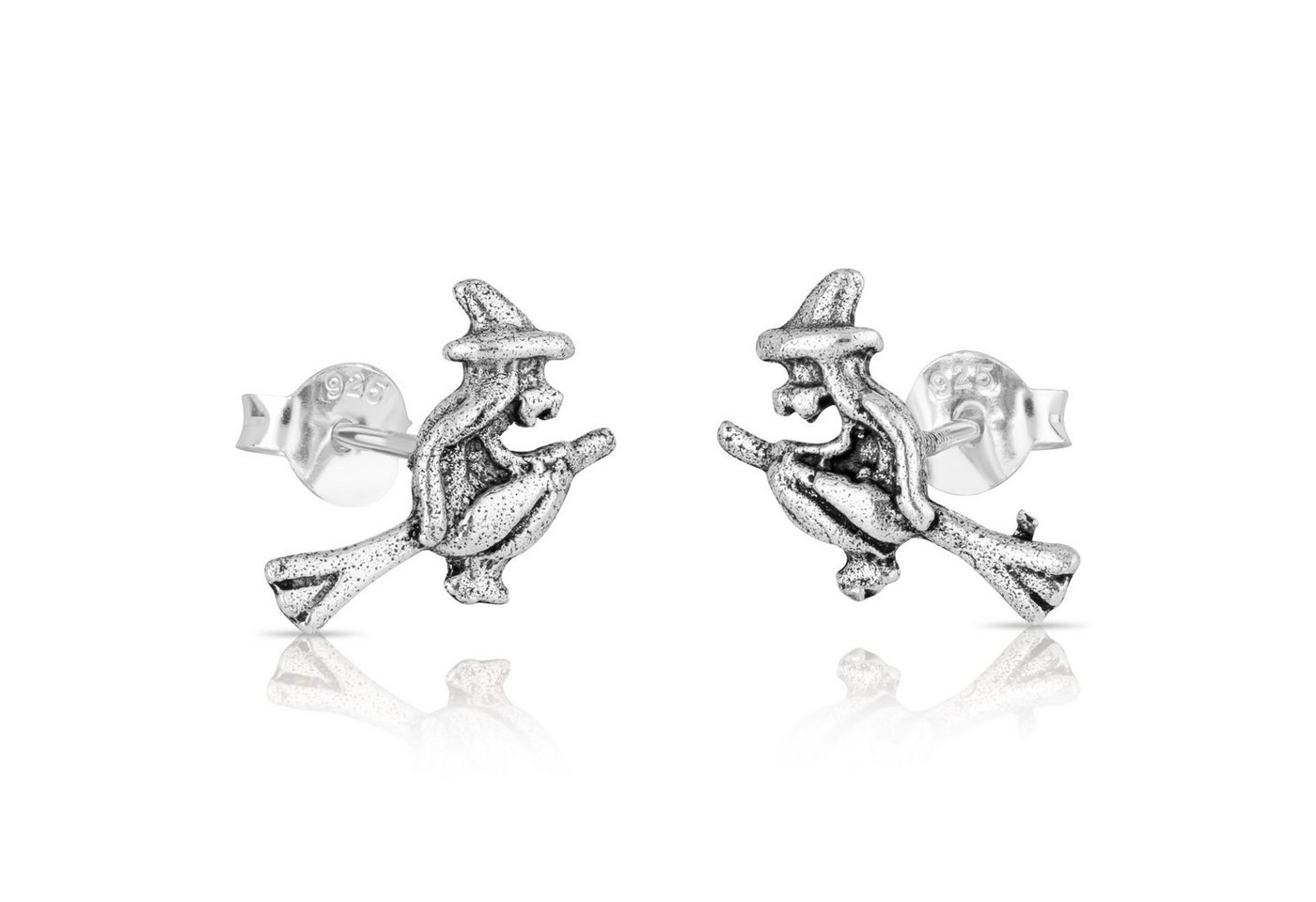 NKlaus Paar Ohrstecker Paar Hexe auf Besen Motiv Ohrstecker Damen 1g 925 von NKlaus