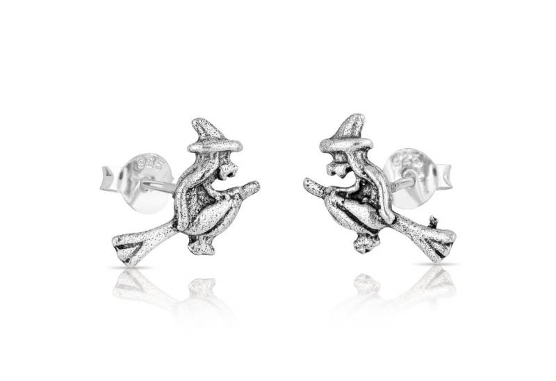 NKlaus Paar Ohrstecker Paar Hexe auf Besen Motiv Ohrstecker Damen 1g 925 von NKlaus