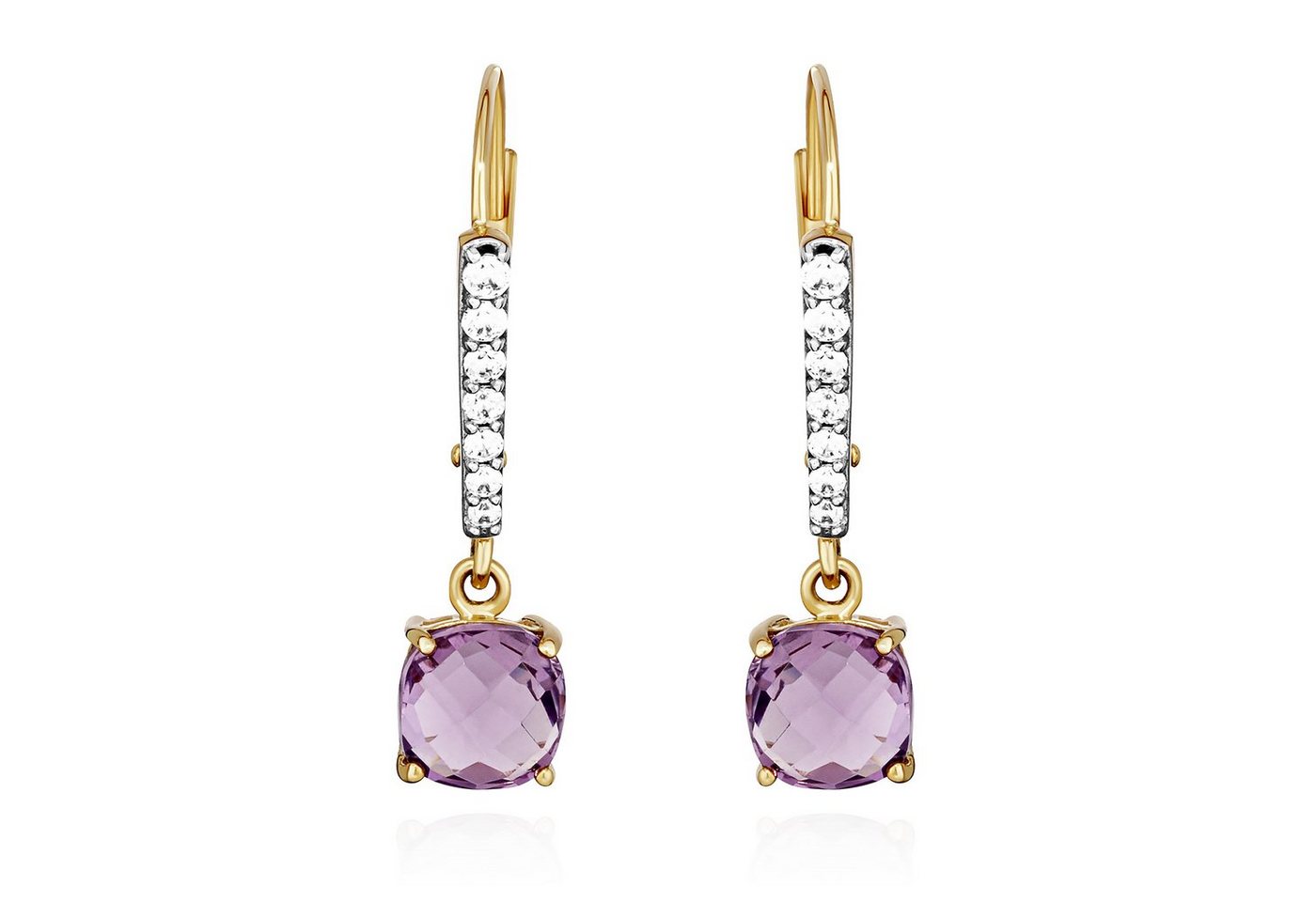 NKlaus Paar Ohrstecker Paar Ohrhänger 333 Gelbgold 8 Karat 7,5x6mm echt Amethyst Damen Ohrrin von NKlaus