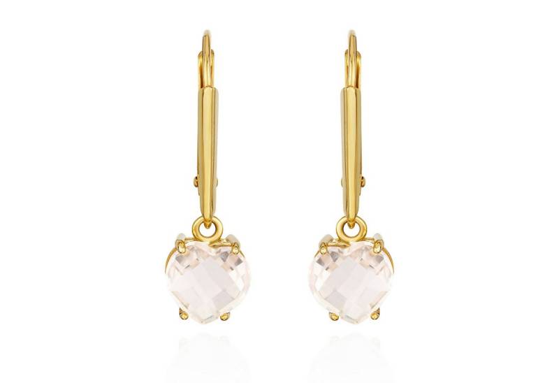 NKlaus Paar Ohrstecker Paar Ohrhänger Herz 333 Gelbgold 8 Karat 7x7mm Rosenquarz Damen Ohrrin von NKlaus