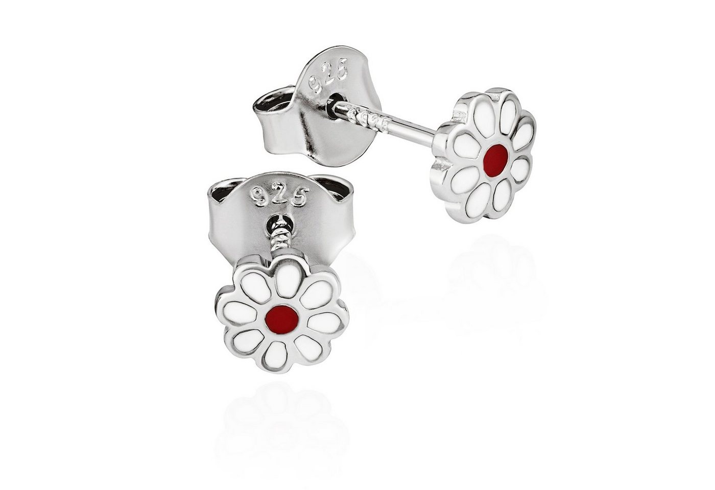 NKlaus Paar Ohrstecker Paar Ohrstecker Blume Rot 925 Silber rhodiniert 5,5x5,5mm Damen Ohrrin von NKlaus