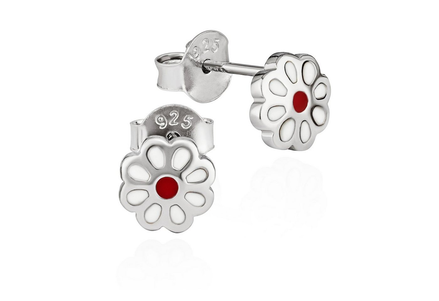 NKlaus Paar Ohrstecker Paar Ohrstecker Blume Rot 925 Silber rhodiniert 7x7mm Damen Ohrringe von NKlaus