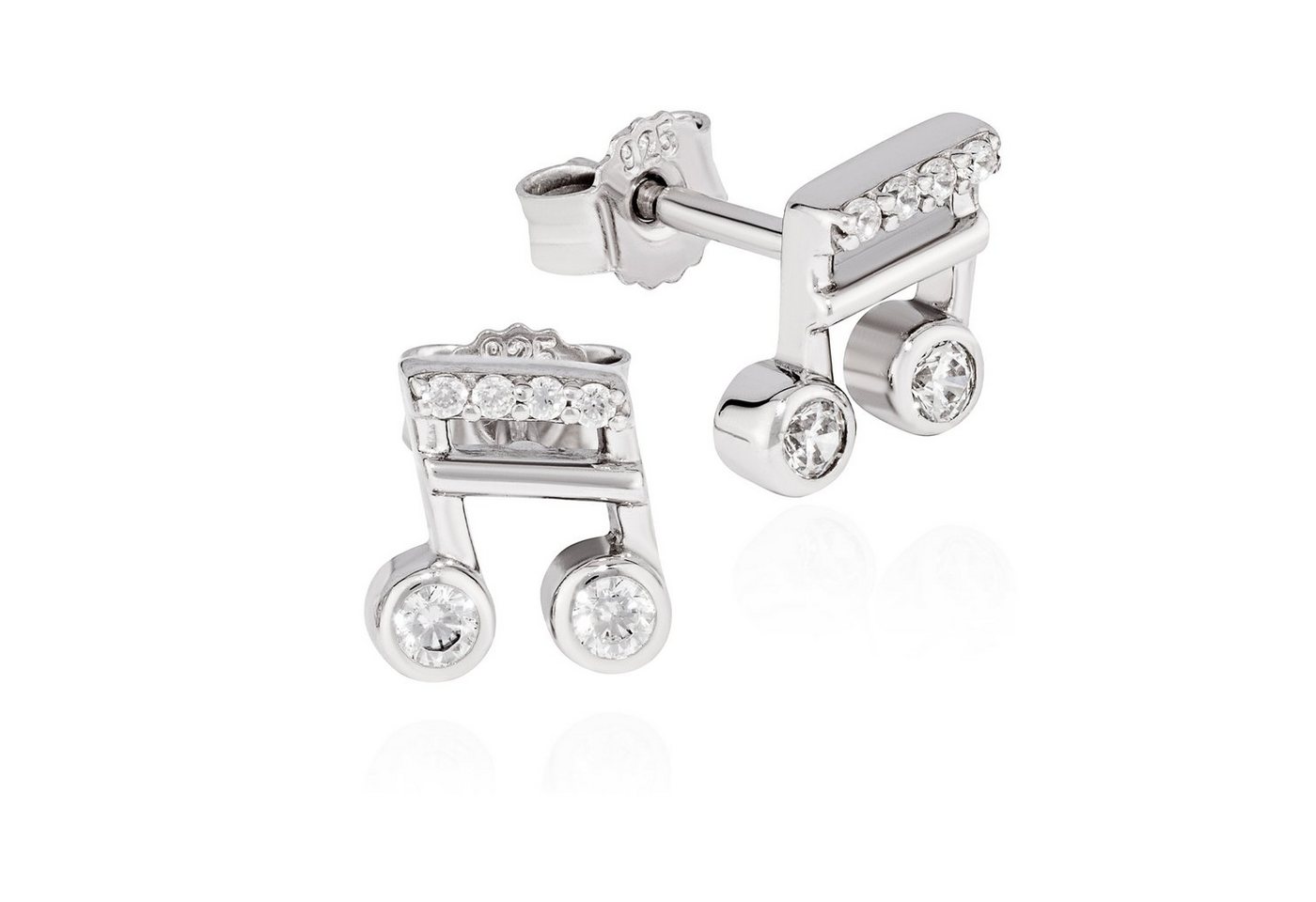 NKlaus Paar Ohrstecker Paar Ohrstecker Musik Note 925 Silber hochglanz 6x6mm Zirkonia weiß Oh von NKlaus