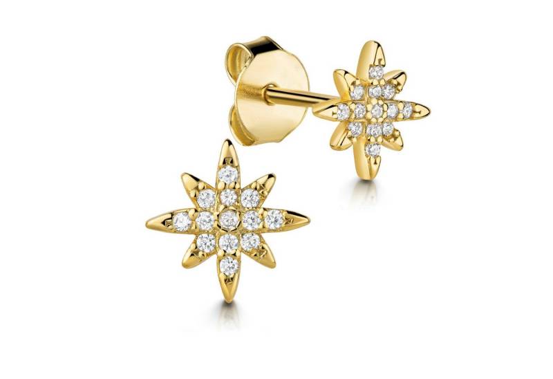 NKlaus Paar Ohrstecker Paar Ohrstecker Stern 925 Silber vergoldet Zirkonia weiß 5x5mm Damen O von NKlaus