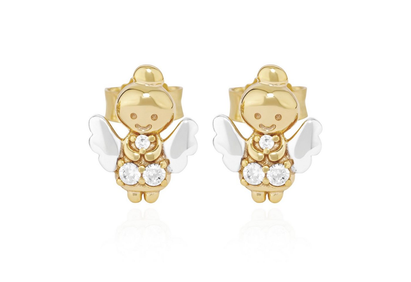 NKlaus Paar Ohrstecker Paar Schutzengel Ohrstecker 333 Gelb Gold 8 Karat Bicolor Zirkonia wie von NKlaus