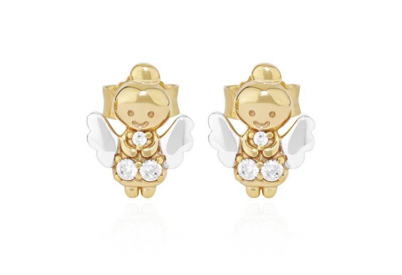 NKlaus Paar Ohrstecker Paar Schutzengel Ohrstecker 333 Gelb Gold 8 Karat Bicolor Zirkonia wie von NKlaus