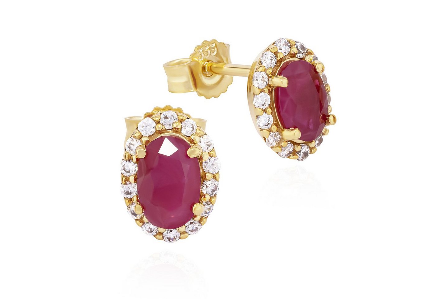 NKlaus Paar Ohrstecker Paar Solitär echt Rubin Ohrstecker 333 Weiß Gold 8x7mm Zirkonia weiß O von NKlaus